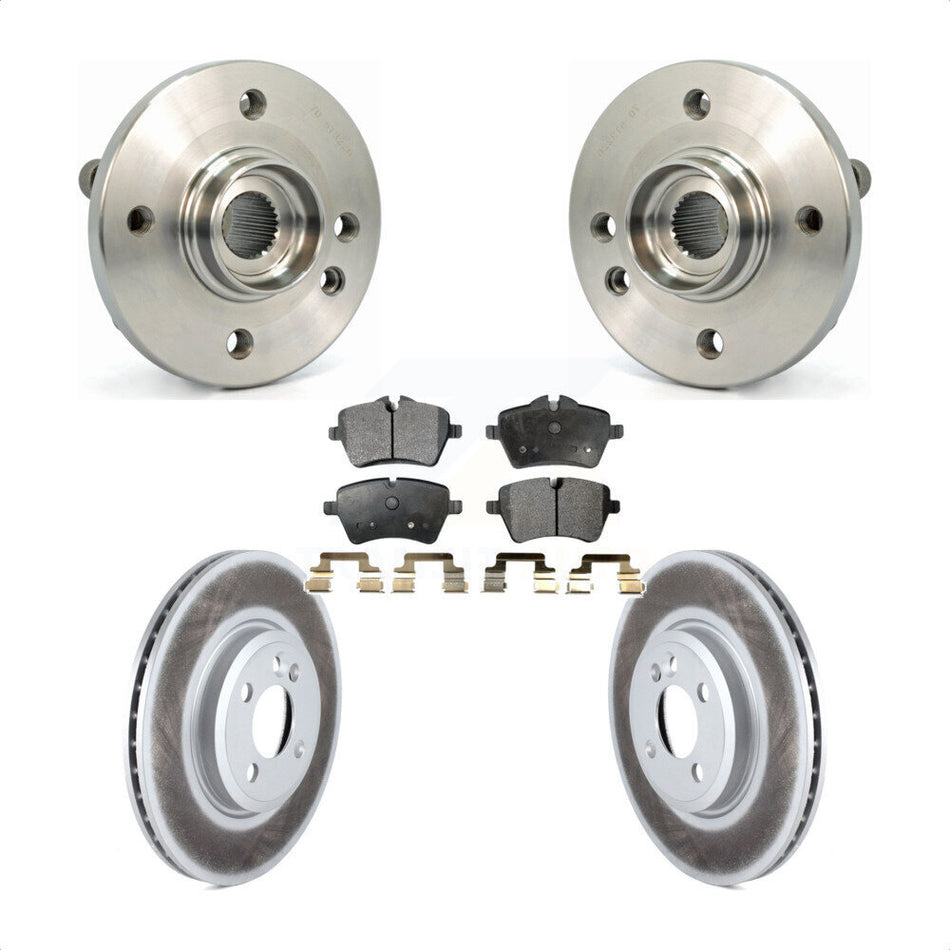 Front Hub Bearing Assembly With Coated Disc Brake Rotors And Semi-Metallic Pads Kit For 2002-2006 Mini Cooper 294mm Diameter Rotor 4 Lug Wheels KBB-103577