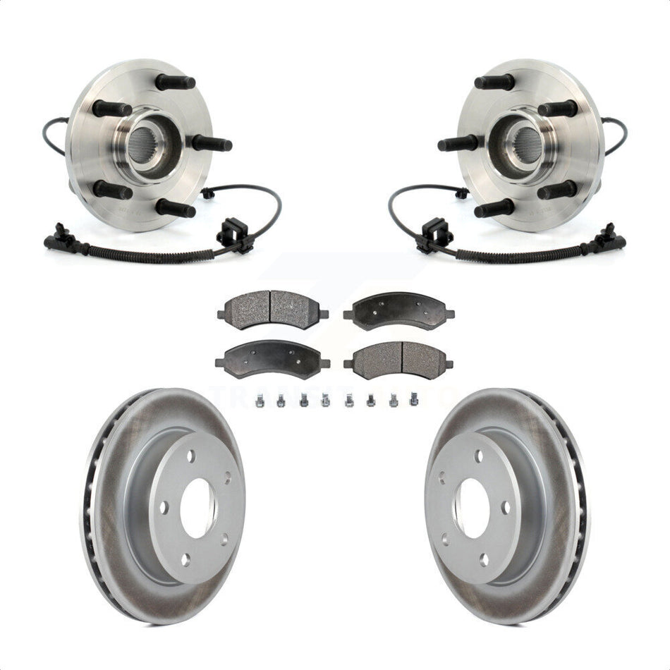 Front Hub Bearing Assembly With Coated Disc Brake Rotors And Semi-Metallic Pads Kit For Dakota Dodge Mitsubishi Raider Ram KBB-103579