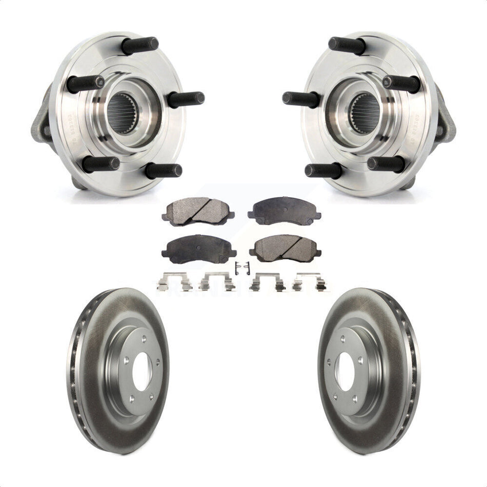 Front Hub Bearing Assembly With Coated Disc Brake Rotors And Semi-Metallic Pads Kit For Chrysler Dodge Avenger 200 Sebring Caliber KBB-103617