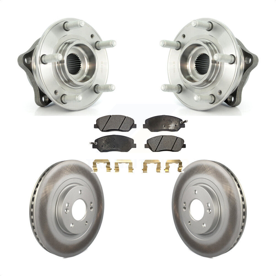 Front Hub Bearing Assembly With Coated Disc Brake Rotors And Semi-Metallic Pads Kit For 2013-2014 Hyundai Santa Fe 3.3L ABS Brakes KBB-103624