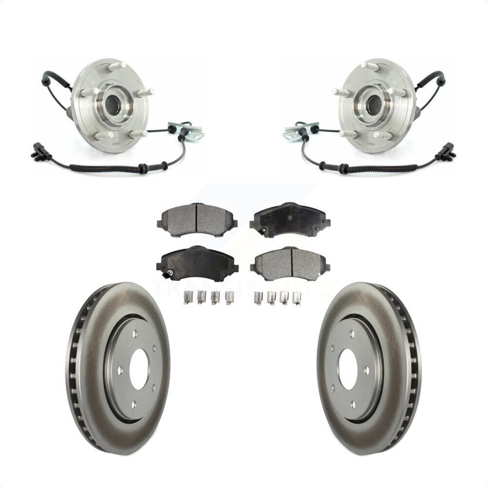 Front Hub Bearing Assembly With Coated Disc Brake Rotors And Semi-Metallic Pads Kit For Chrysler Town & Country Dodge Grand Caravan Volkswagen Routan KBB-103634