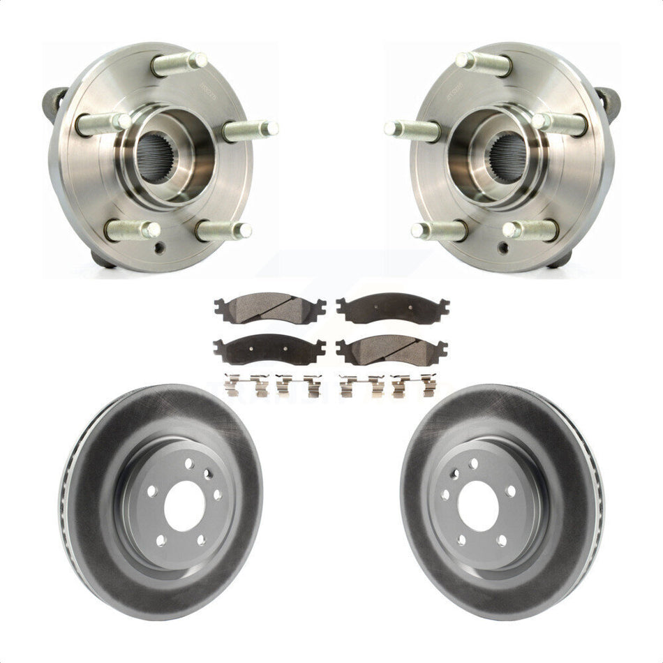 Front Hub Bearing Assembly With Coated Disc Brake Rotors And Semi-Metallic Pads Kit For 2010-2012 Ford Taurus SHO KBB-103639