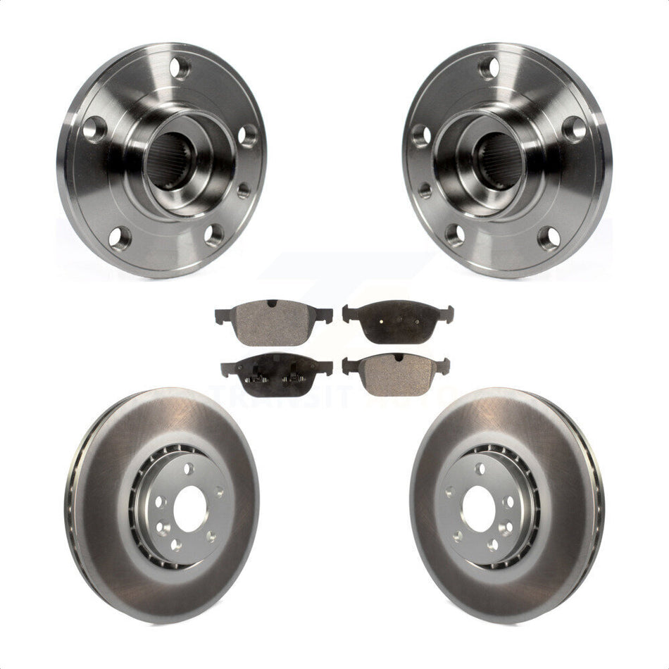 Front Hub Bearing Assembly With Coated Disc Brake Rotors And Semi-Metallic Pads Kit For 2010-2015 Volvo XC60 KBB-103718