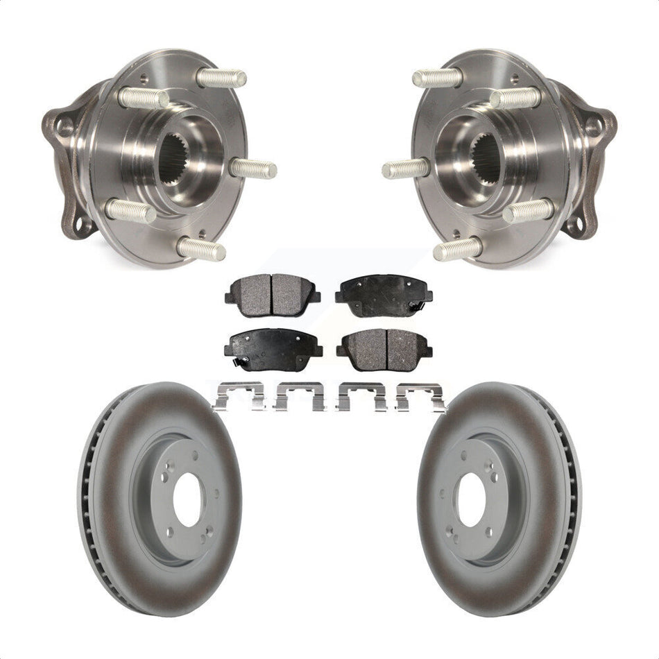 Front Hub Bearing Assembly With Coated Disc Brake Rotors And Semi-Metallic Pads Kit For 2015 Hyundai Sonata FULL HYBRID EV-GAS (FHEV) engine KBB-103762