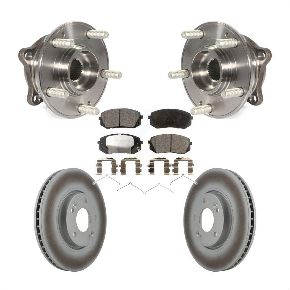 Front Hub Bearing Assembly With Coated Disc Brake Rotors And Semi-Metallic Pads Kit For 2016 Hyundai Sonata FULL HYBRID EV-GAS (FHEV) engine KBB-103763