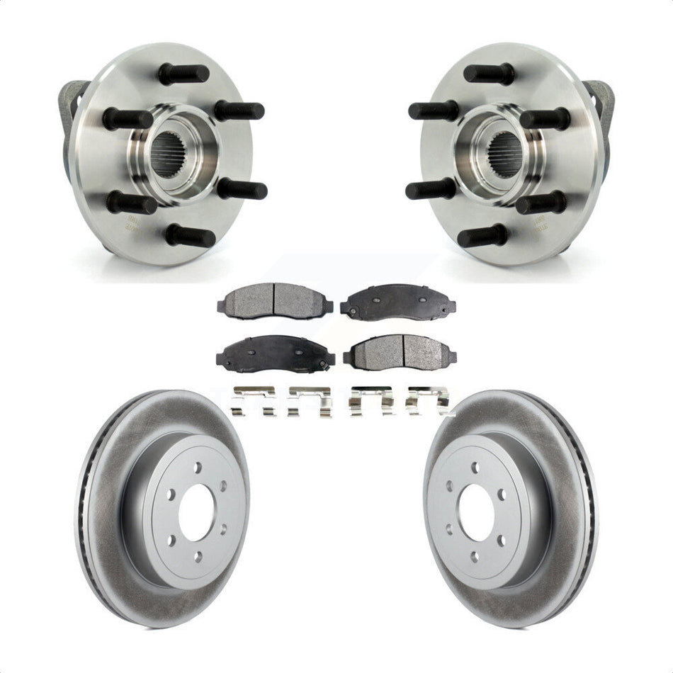 Front Hub Bearing Assembly With Coated Disc Brake Rotors And Semi-Metallic Pads Kit For 2003-2004 Dodge Dakota 4WD with 2-Wheel ABS KBB-103775