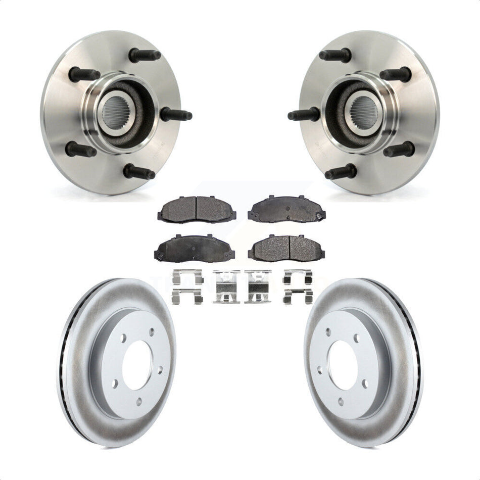 Front Hub Bearing Assembly With Coated Disc Brake Rotors And Semi-Metallic Pads Kit For Ford F-150 4WD with 2-Wheel ABS KBB-103778