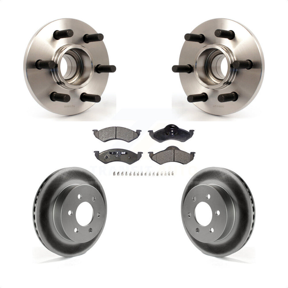 Front Hub Bearing Assembly With Coated Disc Brake Rotors And Semi-Metallic Pads Kit For 2000-2002 Dodge Dakota Durango RWD with 2-Wheel ABS KBB-103784