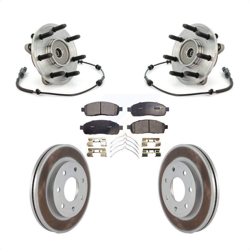 Front Hub Bearing Assembly With Coated Disc Brake Rotors And Semi-Metallic Pads Kit For Ford F-150 4WD KBB-103794