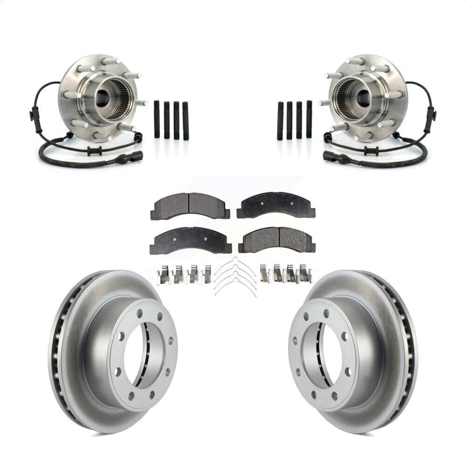 Front Hub Bearing Assembly With Coated Disc Brake Rotors And Semi-Metallic Pads Kit For 2003-2005 Ford Excursion 4WD KBB-103801