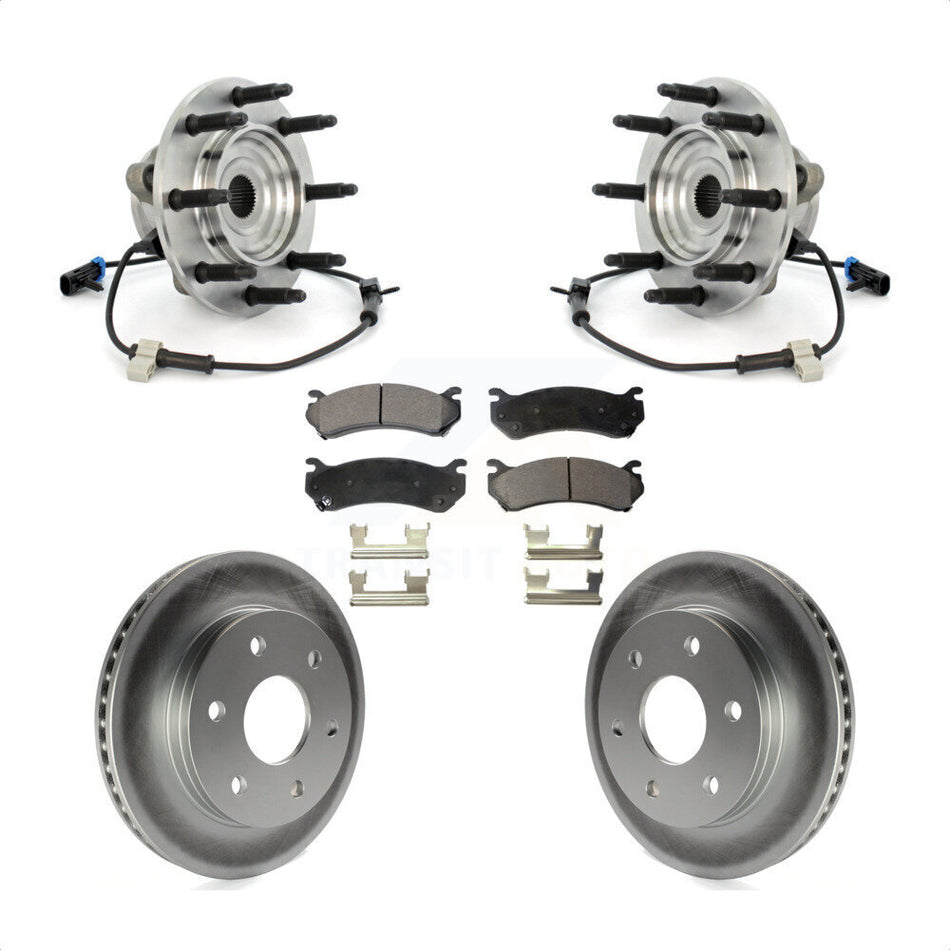 Front Hub Bearing Assembly With Coated Disc Brake Rotors And Semi-Metallic Pads Kit For Chevrolet Silverado 1500 GMC Sierra Classic 8 Lug Wheels KBB-103803