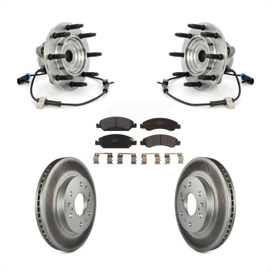 Front Hub Bearing Assembly With Coated Disc Brake Rotors And Semi-Metallic Pads Kit For Chevrolet Silverado 1500 GMC Sierra Classic 8 Lug Wheels KBB-103805