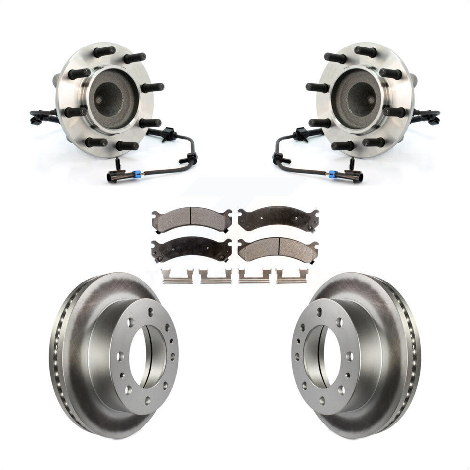 Front Hub Bearing Assembly With Coated Disc Brake Rotors And Semi-Metallic Pads Kit For Chevrolet Express 3500 GMC Savana 4500 KBB-103809