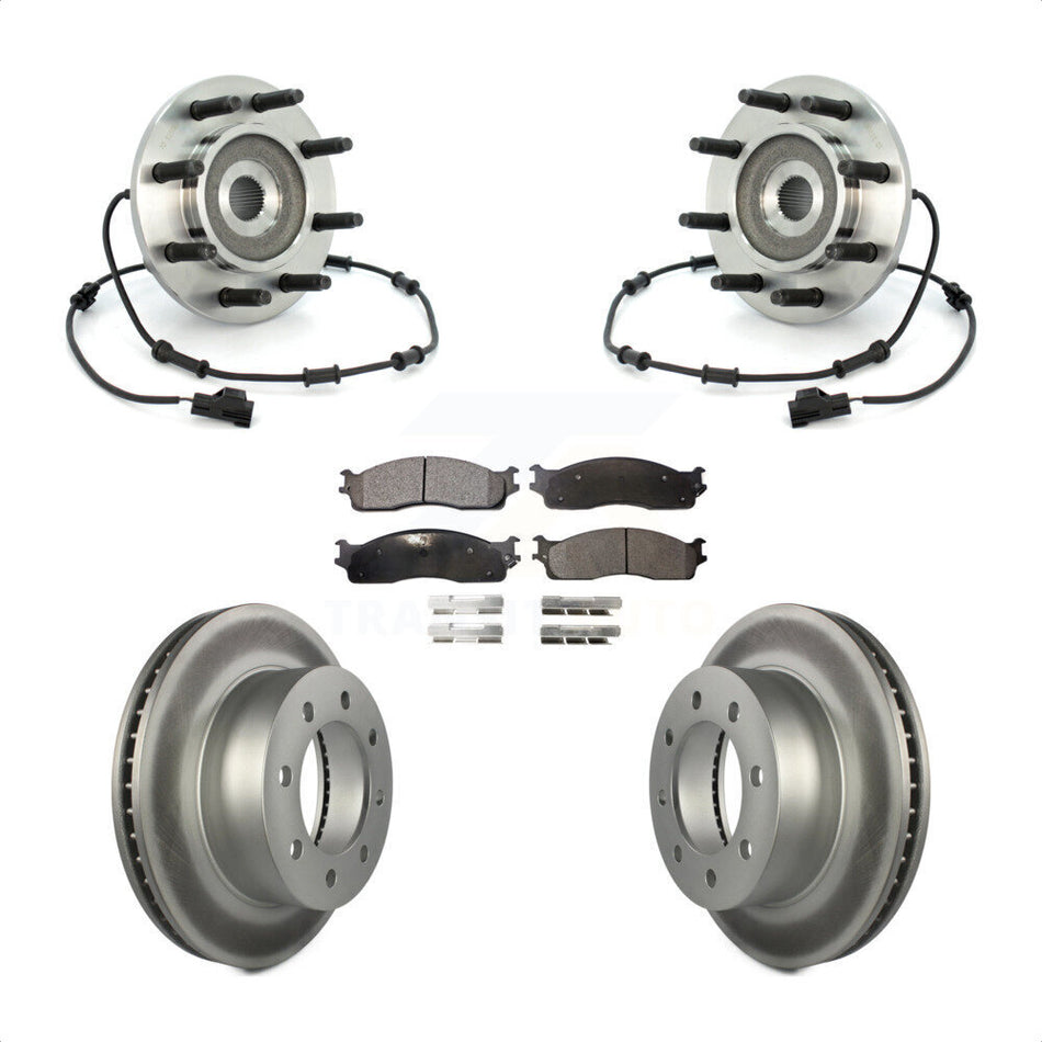 Front Hub Bearing Assembly With Coated Disc Brake Rotors And Semi-Metallic Pads Kit For 2003-2005 Dodge Ram 2500 3500 4WD KBB-103810