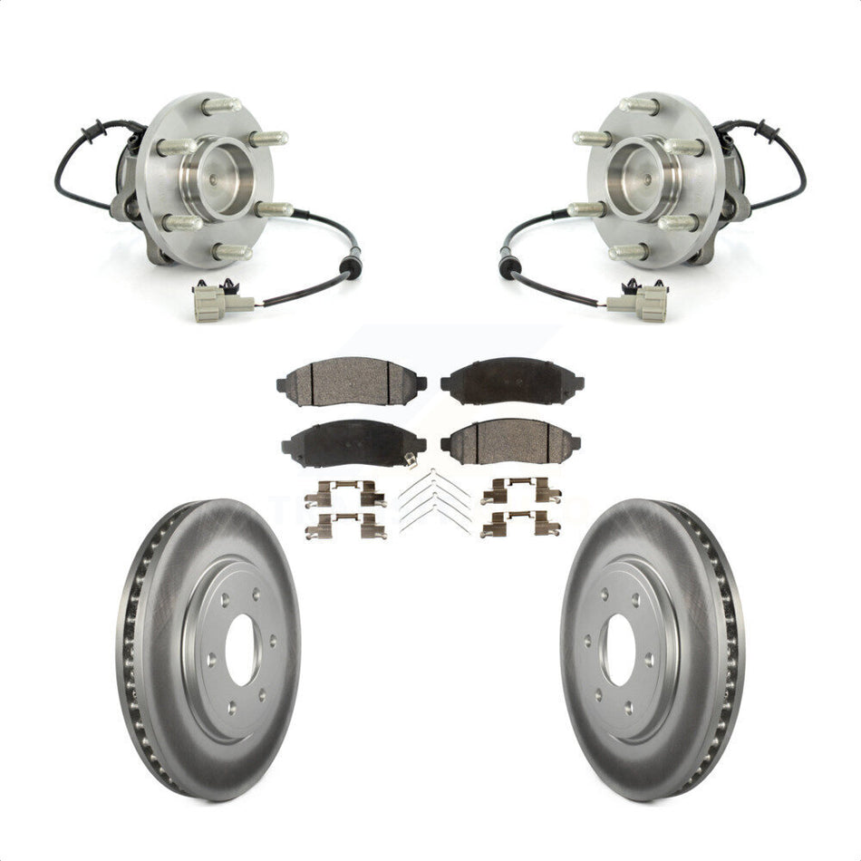 Front Hub Bearing Assembly With Coated Disc Brake Rotors And Semi-Metallic Pads Kit For Nissan Frontier Suzuki Equator RWD with 2.5L KBB-103811