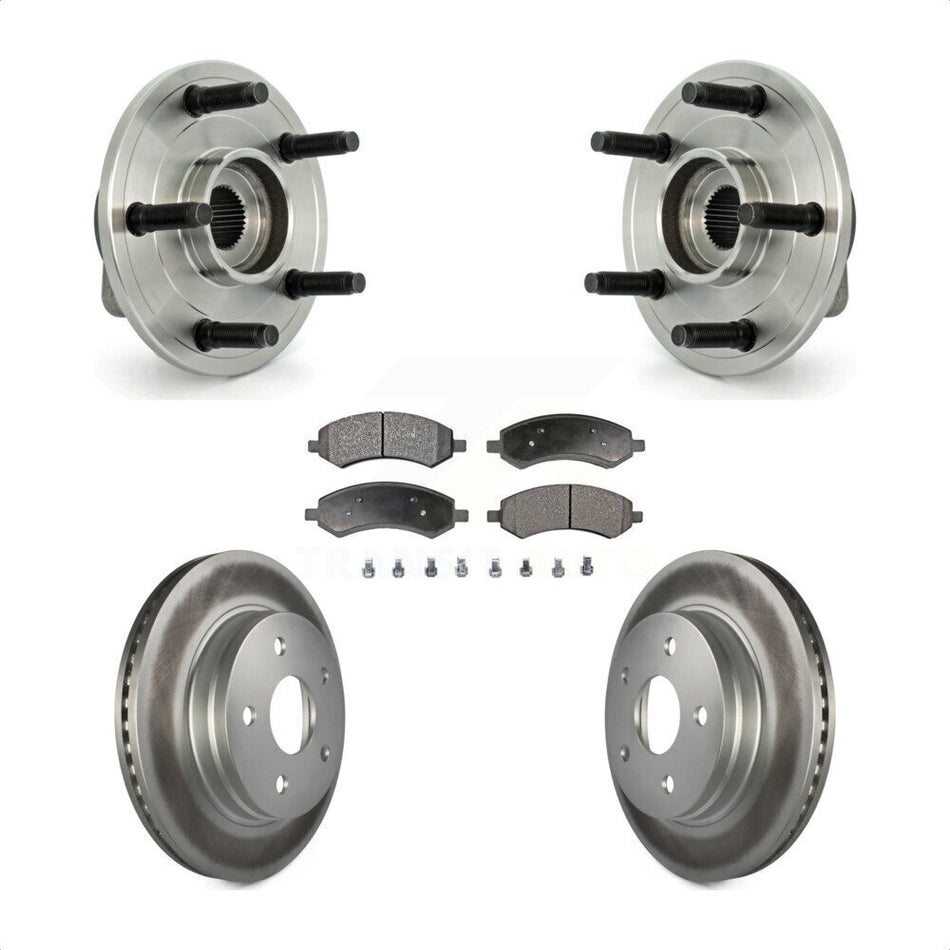 Front Hub Bearing Assembly With Coated Disc Brake Rotors And Semi-Metallic Pads Kit For Dodge Ram 1500 5 Lug Wheels KBB-103822
