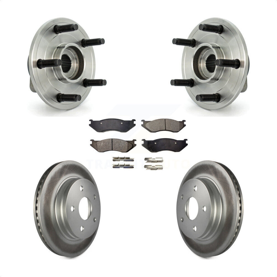 Front Hub Bearing Assembly With Coated Disc Brake Rotors And Semi-Metallic Pads Kit For Dodge Ram 1500 5 Lug Wheels KBB-103823
