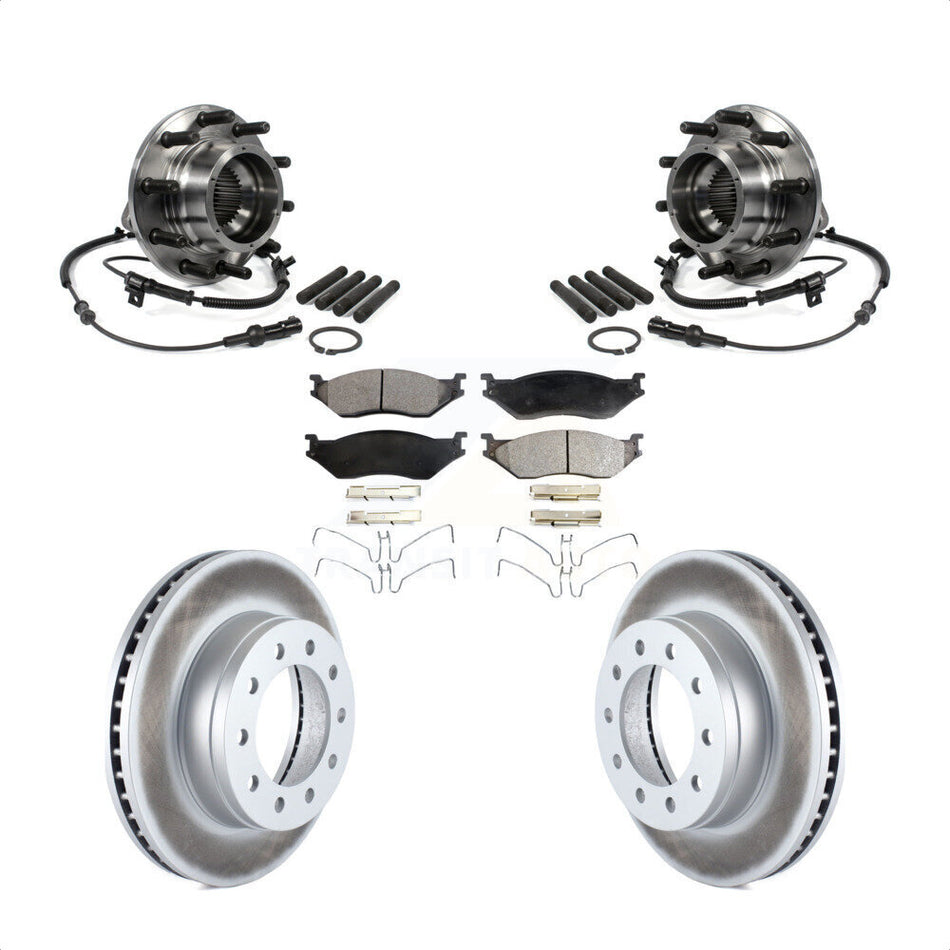 Front Hub Bearing Assembly With Coated Disc Brake Rotors And Semi-Metallic Pads Kit For 2005-2010 Ford F-550 Super Duty 4 X Dual Rear Wheels KBB-103835