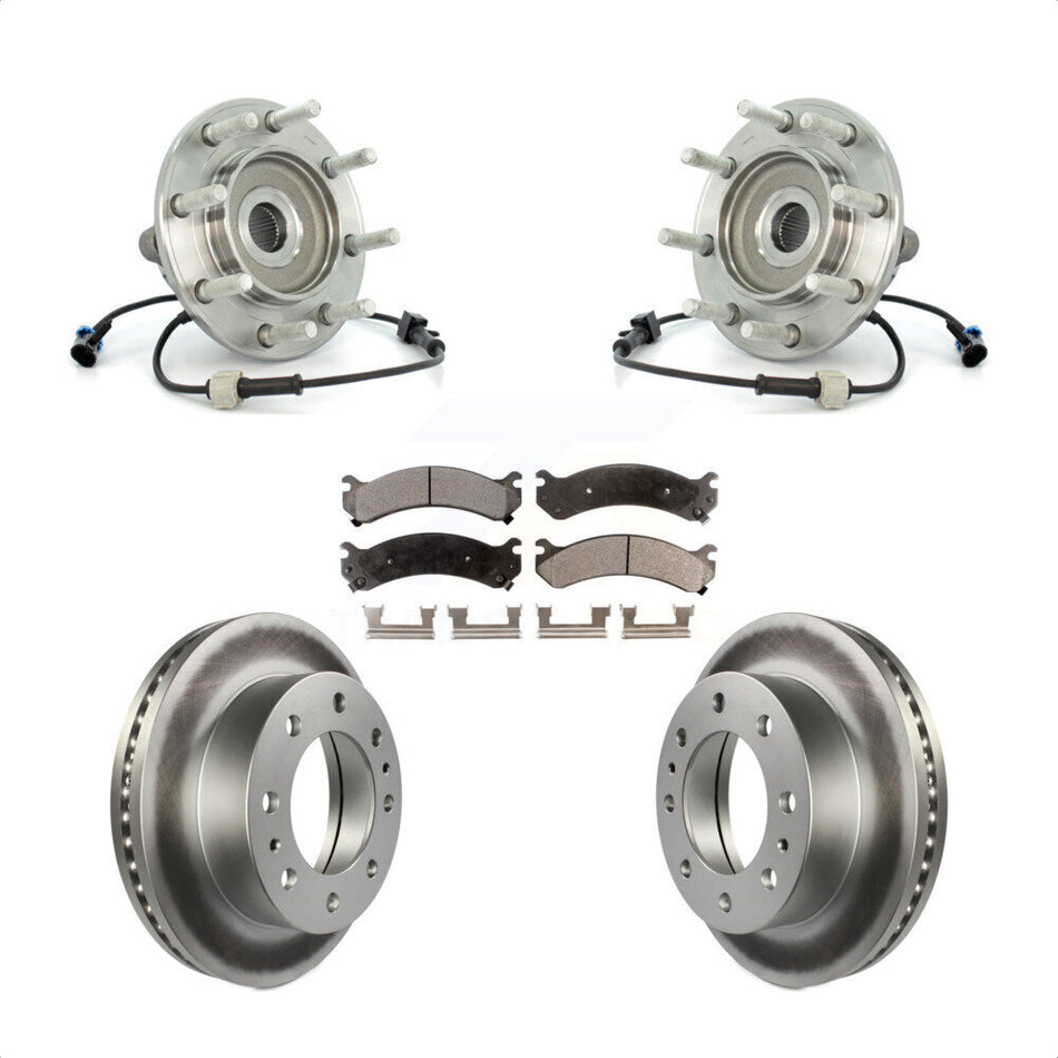 Front Hub Bearing Assembly With Coated Disc Brake Rotors And Semi-Metallic Pads Kit For Chevrolet Silverado 3500 GMC Sierra Classic RWD KBB-103838