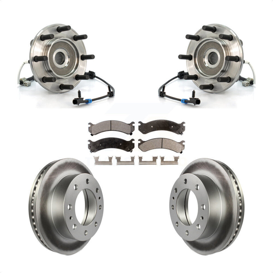Front Hub Bearing Assembly With Coated Disc Brake Rotors And Semi-Metallic Pads Kit For Chevrolet Silverado 3500 GMC Sierra Classic 4WD KBB-103839