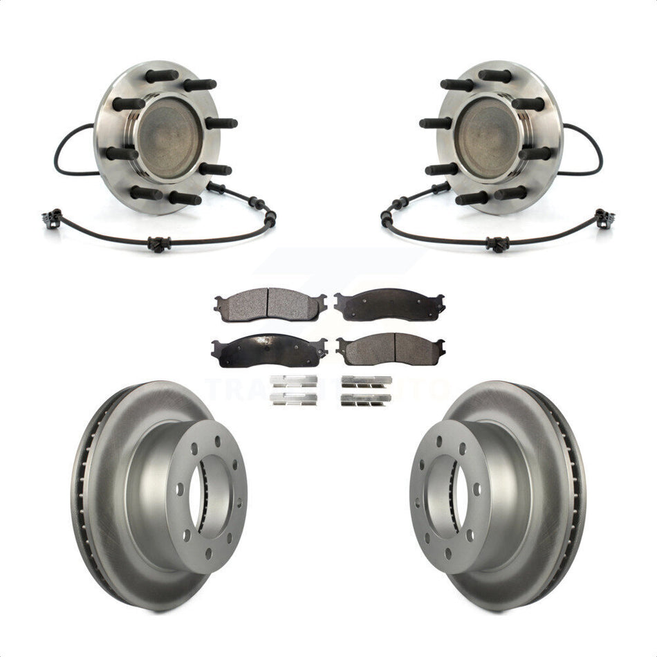 Front Hub Bearing Assembly With Coated Disc Brake Rotors And Semi-Metallic Pads Kit For 2003-2005 Dodge Ram 2500 3500 RWD KBB-103840