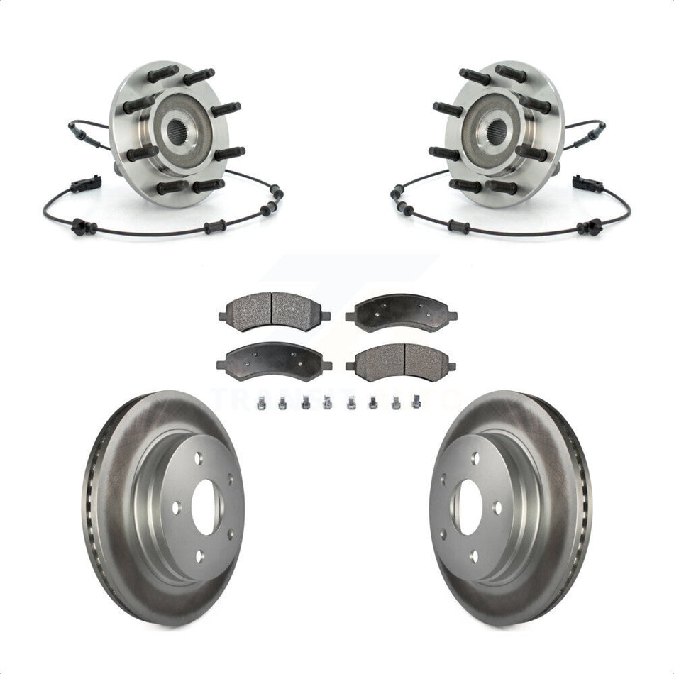 Front Hub Bearing Assembly With Coated Disc Brake Rotors And Semi-Metallic Pads Kit For 2007-2008 Dodge Ram 1500 Standard Cab Pickup Crew 8 Lug Wheels KBB-103857