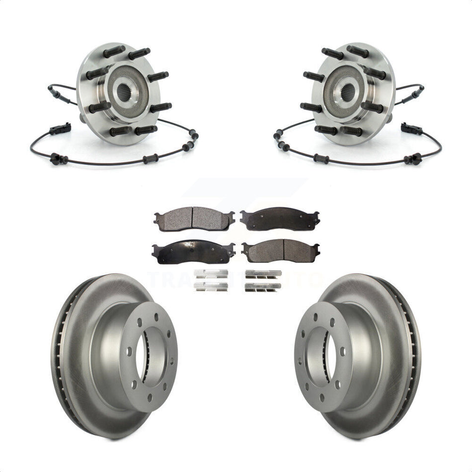 Front Hub Bearing Assembly With Coated Disc Brake Rotors And Semi-Metallic Pads Kit For Dodge Ram 1500 2500 3500 8 Lug Wheels KBB-103858