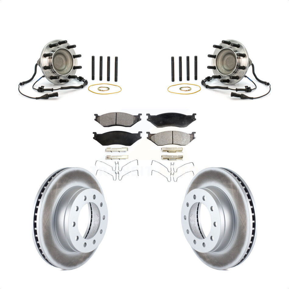 Front Hub Bearing Assembly With Coated Disc Brake Rotors And Semi-Metallic Pads Kit For Ford F-450 Super Duty F-550 KBB-103861