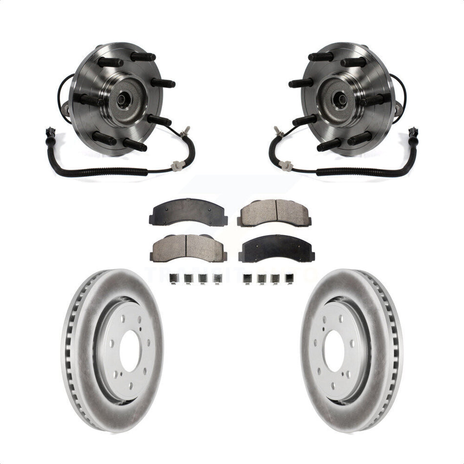Front Hub Bearing Assembly With Coated Disc Brake Rotors And Semi-Metallic Pads Kit For Ford F-150 7 Lug Wheels Heavy Duty Payload Package KBB-103864