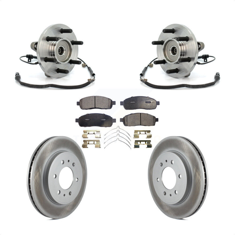 Front Hub Bearing Assembly With Coated Disc Brake Rotors And Semi-Metallic Pads Kit For 2009 Ford F-150 4WD 6 Lug Wheels Without Heavy Duty Payload Package KBB-103866