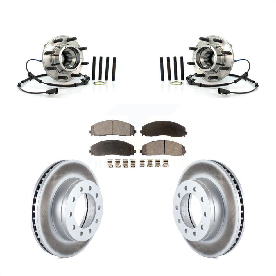 Front Hub Bearing Assembly With Coated Disc Brake Rotors And Semi-Metallic Pads Kit For 2013 Ford F-250 Super Duty 4WD Wide Frame Vehicle KBB-103876