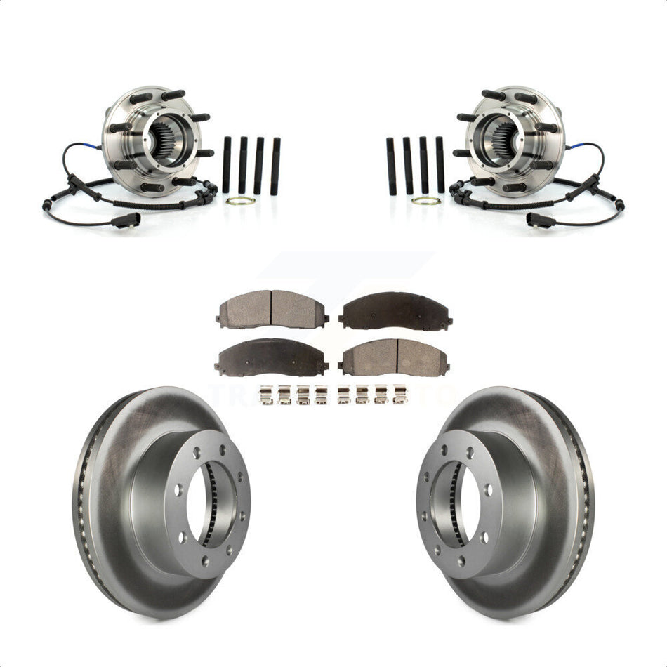 Front Hub Bearing Assembly With Coated Disc Brake Rotors And Semi-Metallic Pads Kit For Ford F-250 Super Duty F-350 4WD KBB-103877