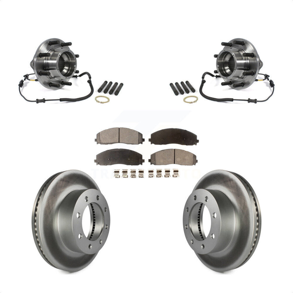 Front Hub Bearing Assembly With Coated Disc Brake Rotors And Semi-Metallic Pads Kit For 2014 Ford F-350 Super Duty 4WD Dual Rear Wheels KBB-103878