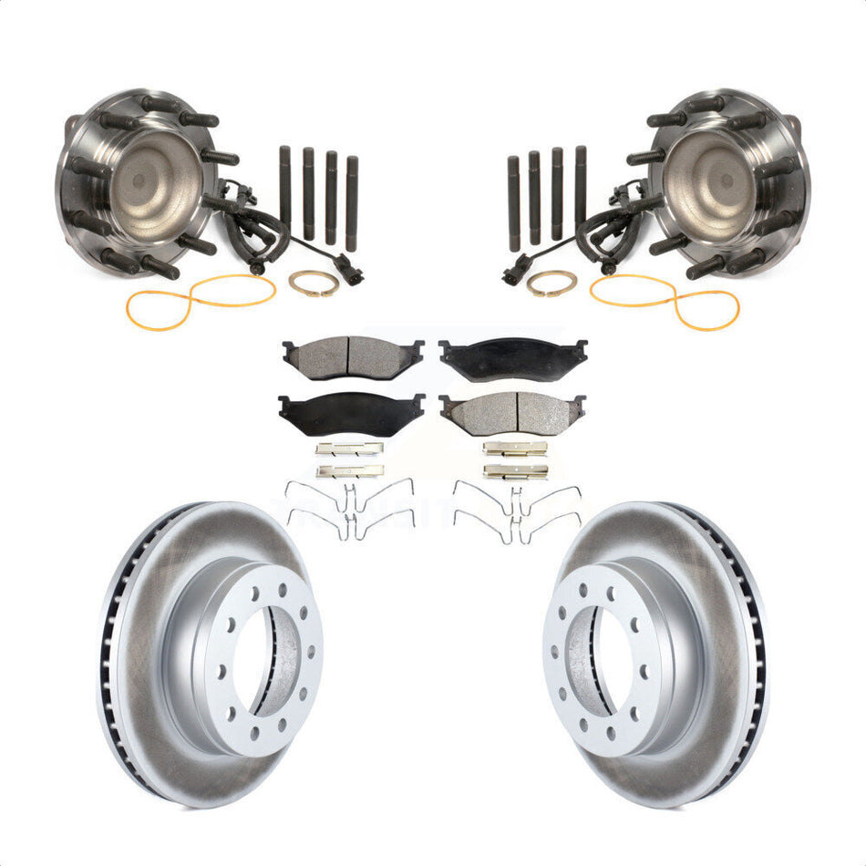 Front Hub Bearing Assembly With Coated Disc Brake Rotors And Semi-Metallic Pads Kit For 2011-2016 Ford F-450 Super Duty F-550 4 X 2 KBB-103879