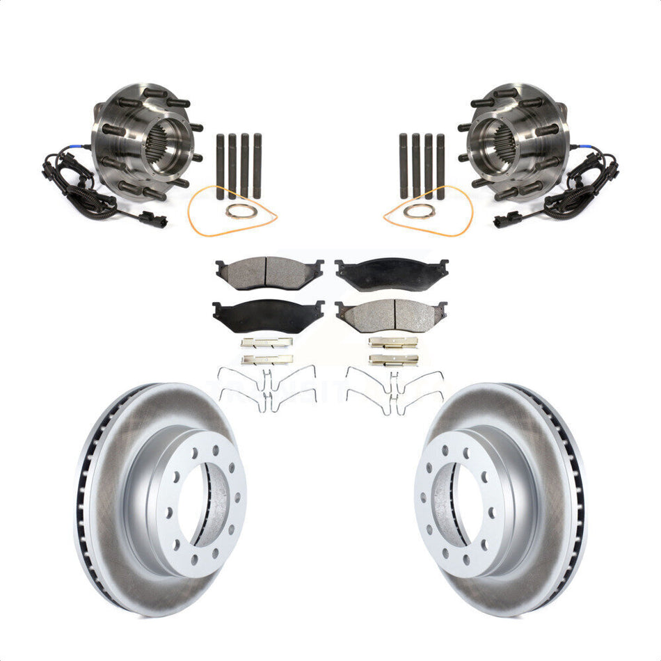 Front Hub Bearing Assembly With Coated Disc Brake Rotors And Semi-Metallic Pads Kit For 2011-2016 Ford F-450 Super Duty F-550 4 X KBB-103880