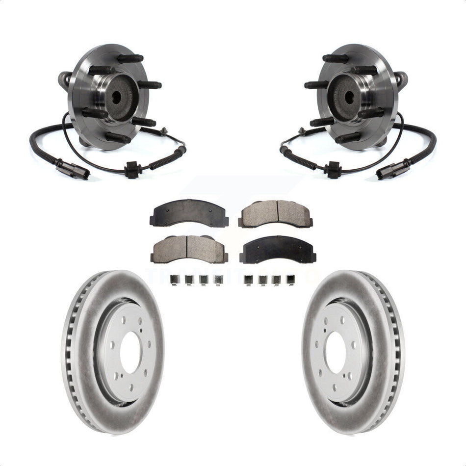 Front Hub Bearing Assembly With Coated Disc Brake Rotors And Semi-Metallic Pads Kit For 2011-2014 Ford F-150 RWD 7 Lug Wheels KBB-103884