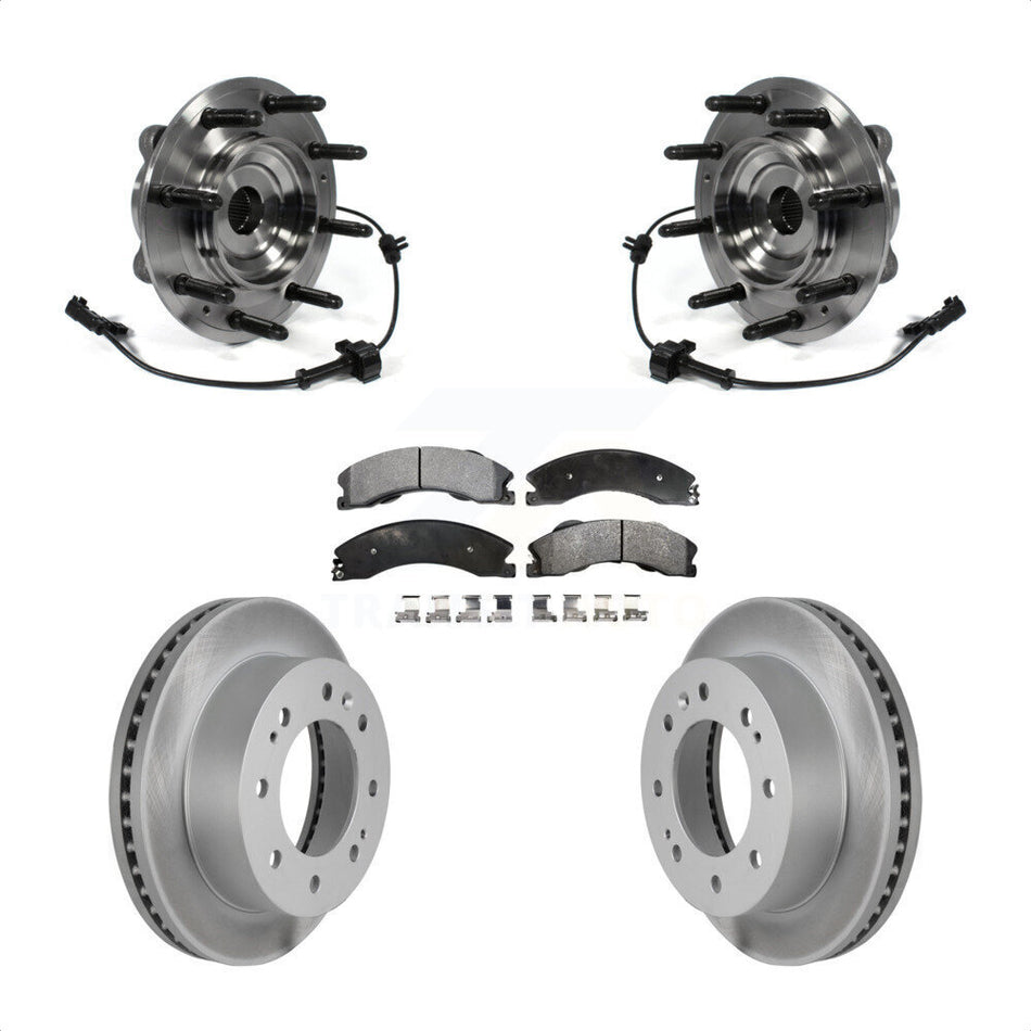 Front Hub Bearing Assembly With Coated Disc Brake Rotors And Semi-Metallic Pads Kit For Chevrolet Silverado 2500 HD GMC Sierra 3500 4WD KBB-103885