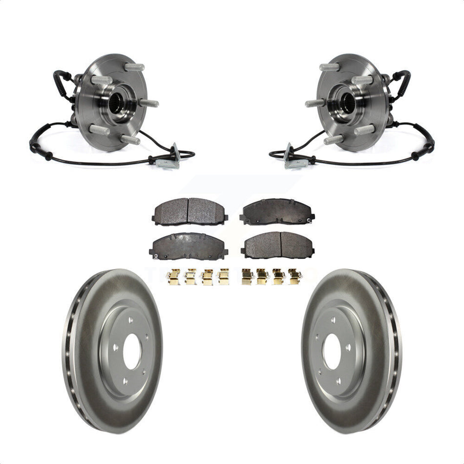 Front Hub Bearing Assembly With Coated Disc Brake Rotors And Semi-Metallic Pads Kit For Dodge Grand Caravan Chrysler Town & Country Ram C/V Volkswagen Routan KBB-103890