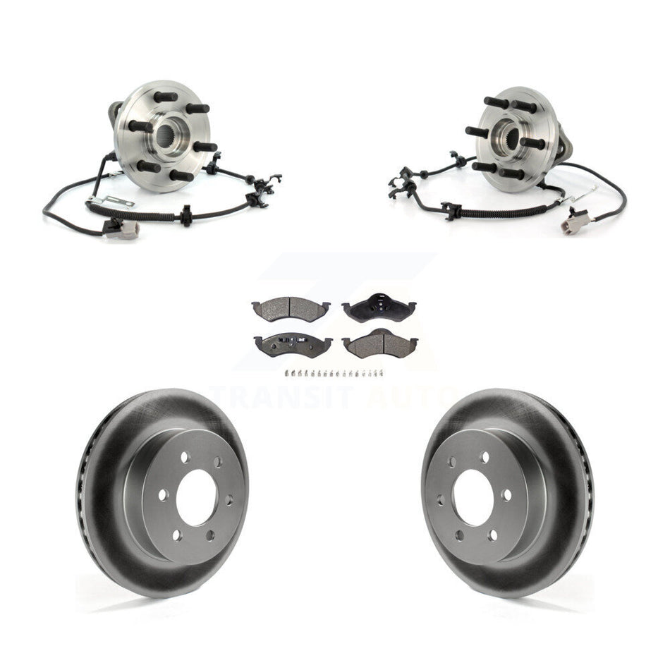 Front Hub Bearing Assembly With Coated Disc Brake Rotors And Semi-Metallic Pads Kit For 2000-2002 Dodge Dakota Durango 4WD with 4-Wheel ABS KBB-103918