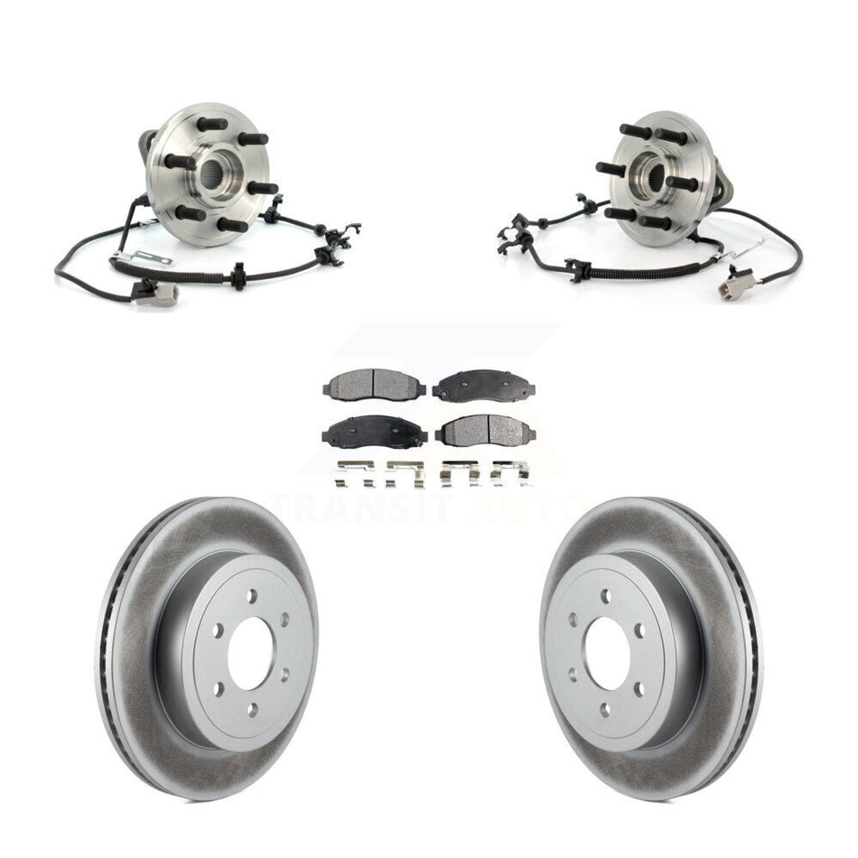 Front Hub Bearing Assembly With Coated Disc Brake Rotors And Semi-Metallic Pads Kit For 2003-2004 Dodge Dakota 4WD with 4-Wheel ABS KBB-103919
