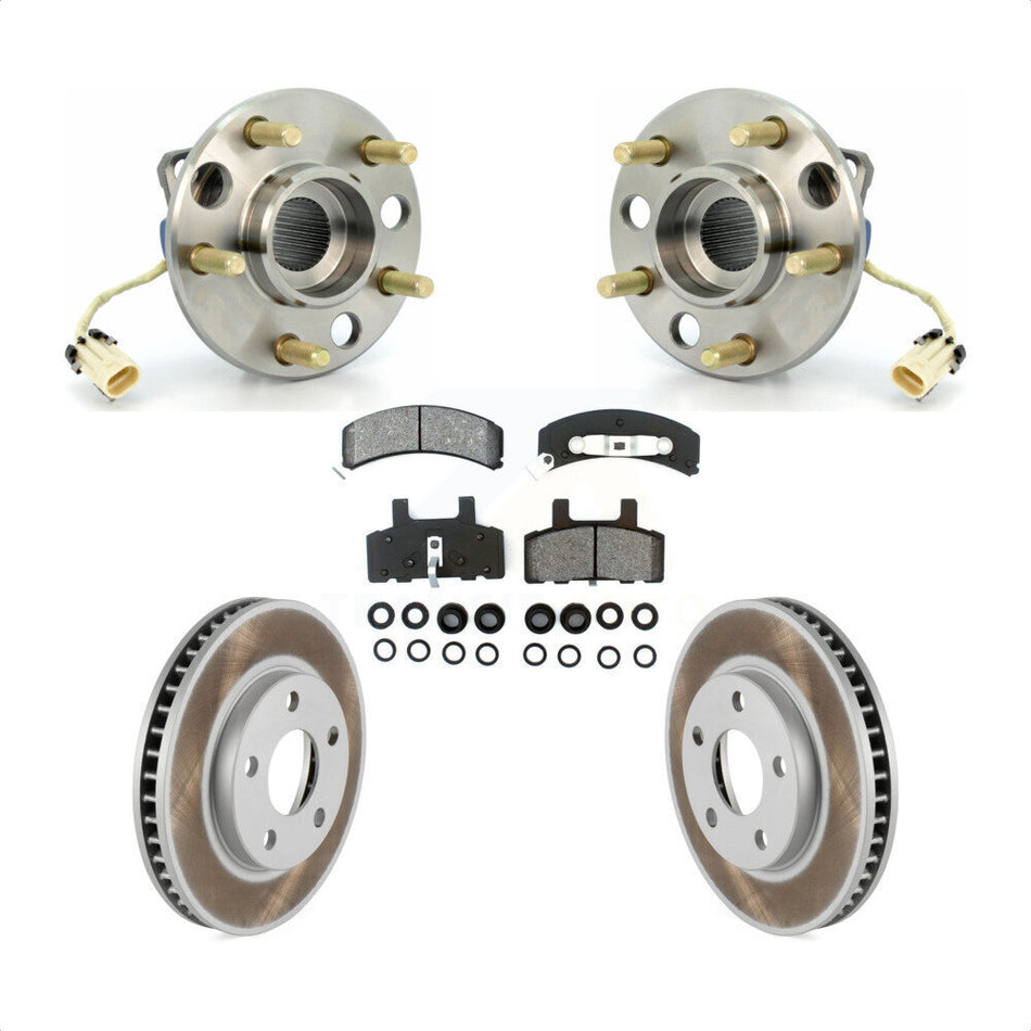 Front Hub Bearing Assembly With Coated Disc Brake Rotors And Semi-Metallic Pads Kit For Cadillac DeVille Fleetwood 60 Special Commercial Chassis Heavy Duty Brakes KBB-103950