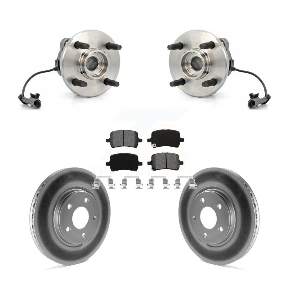 Front Hub Bearing Assembly With Coated Disc Brake Rotors And Semi-Metallic Pads Kit For 2004-2007 Saturn Ion Supercharged with 4-Wheel ABS 4 Lug Wheels KBB-104015