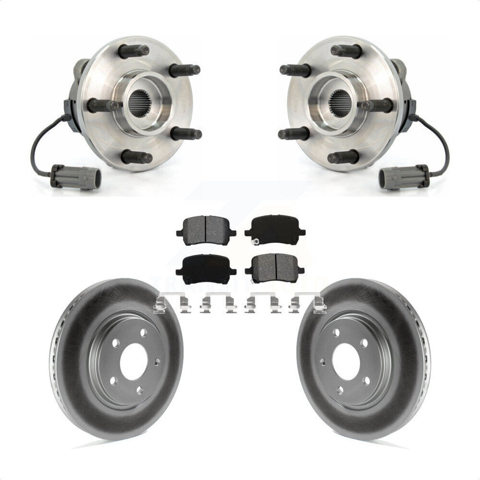 Front Hub Bearing Assembly With Coated Disc Brake Rotors And Semi-Metallic Pads Kit For Chevrolet Cobalt Saturn Ion 5 Lug Wheels KBB-104020