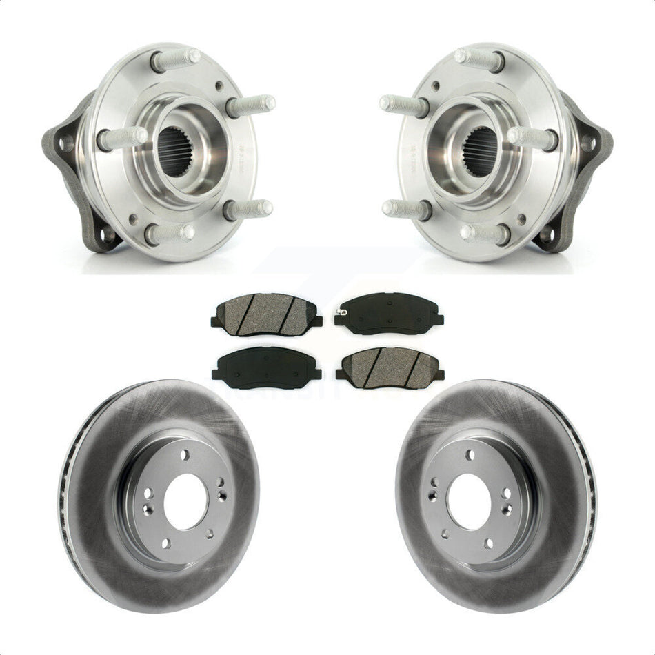 Front Hub Bearing Assembly With Coated Disc Brake Rotors And Semi-Metallic Pads Kit For 2007-2009 Hyundai Santa Fe KBB-104103