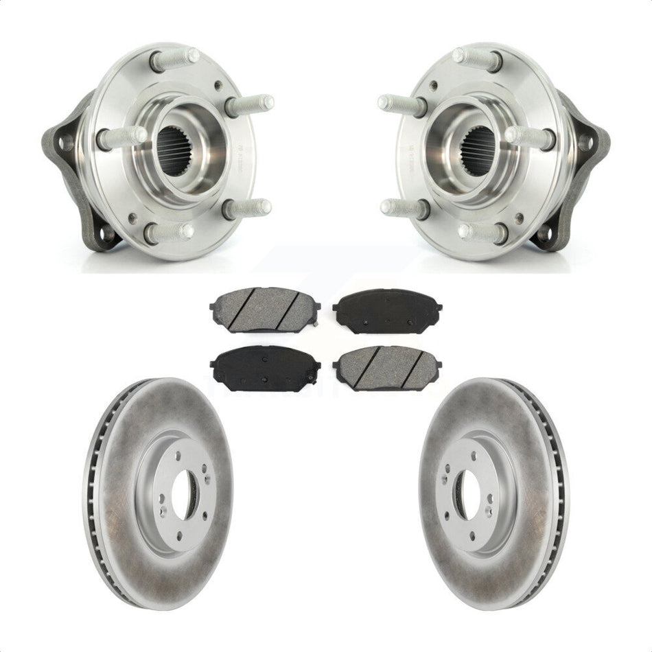 Front Hub Bearing Assembly With Coated Disc Brake Rotors And Semi-Metallic Pads Kit For 2007-2012 Hyundai Veracruz ABS Brakes KBB-104104