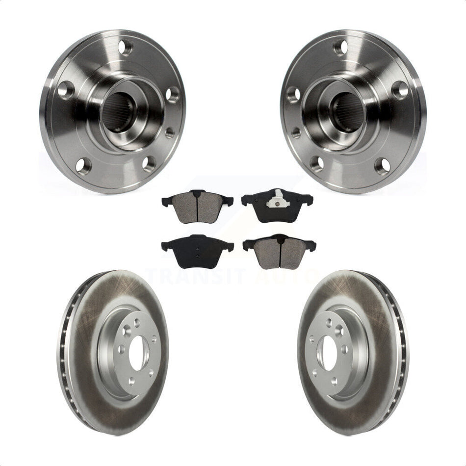 Front Hub Bearing Assembly With Coated Disc Brake Rotors And Semi-Metallic Pads Kit For 2008 Volvo V70 300mm Diameter Rotor KBB-104191