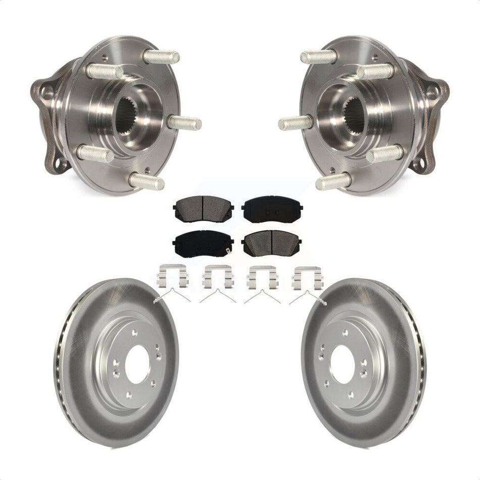 Front Hub Bearing Assembly With Coated Disc Brake Rotors And Semi-Metallic Pads Kit For Hyundai Sonata Kia Optima KBB-104246