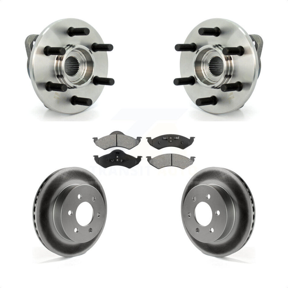 Front Hub Bearing Assembly With Coated Disc Brake Rotors And Semi-Metallic Pads Kit For Dodge Dakota Durango KBB-104251