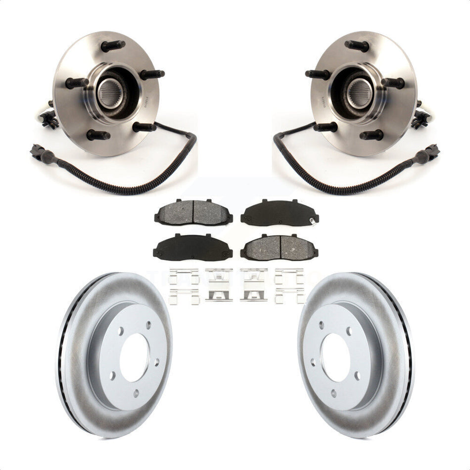 Front Hub Bearing Assembly With Coated Disc Brake Rotors And Semi-Metallic Pads Kit For Ford F-150 4WD with 4-Wheel ABS KBB-104253