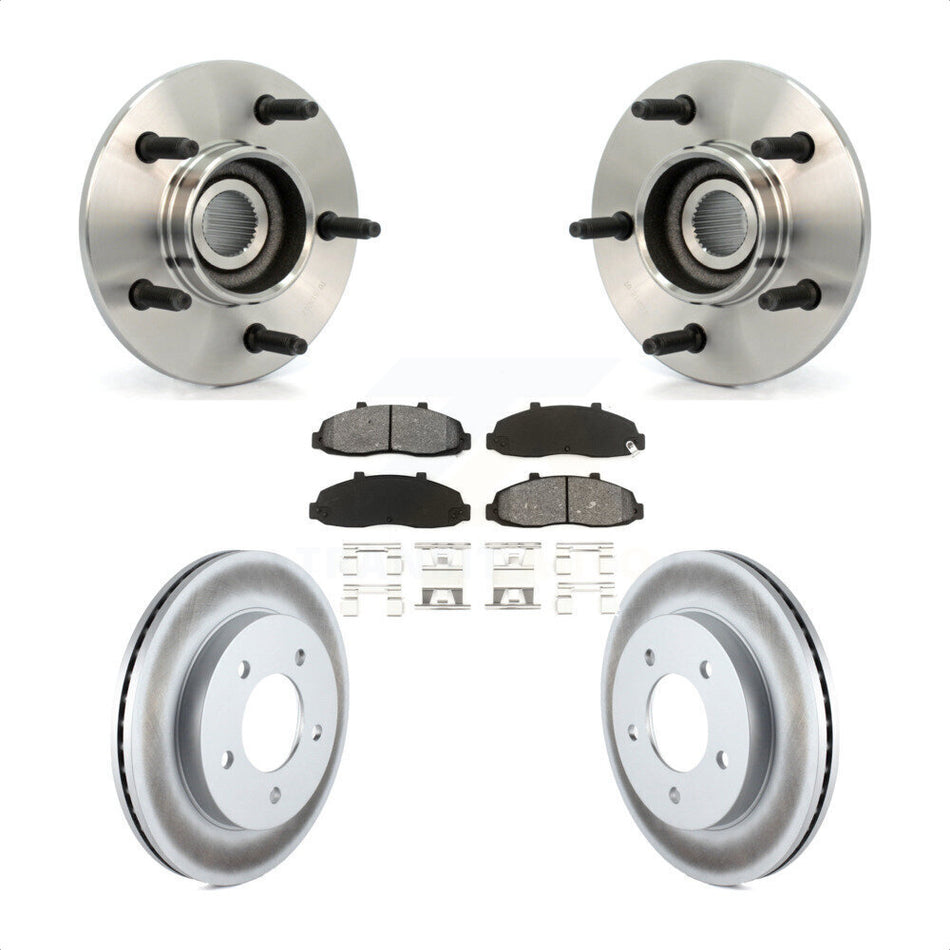 Front Hub Bearing Assembly With Coated Disc Brake Rotors And Semi-Metallic Pads Kit For Ford F-150 4WD with 2-Wheel ABS KBB-104255